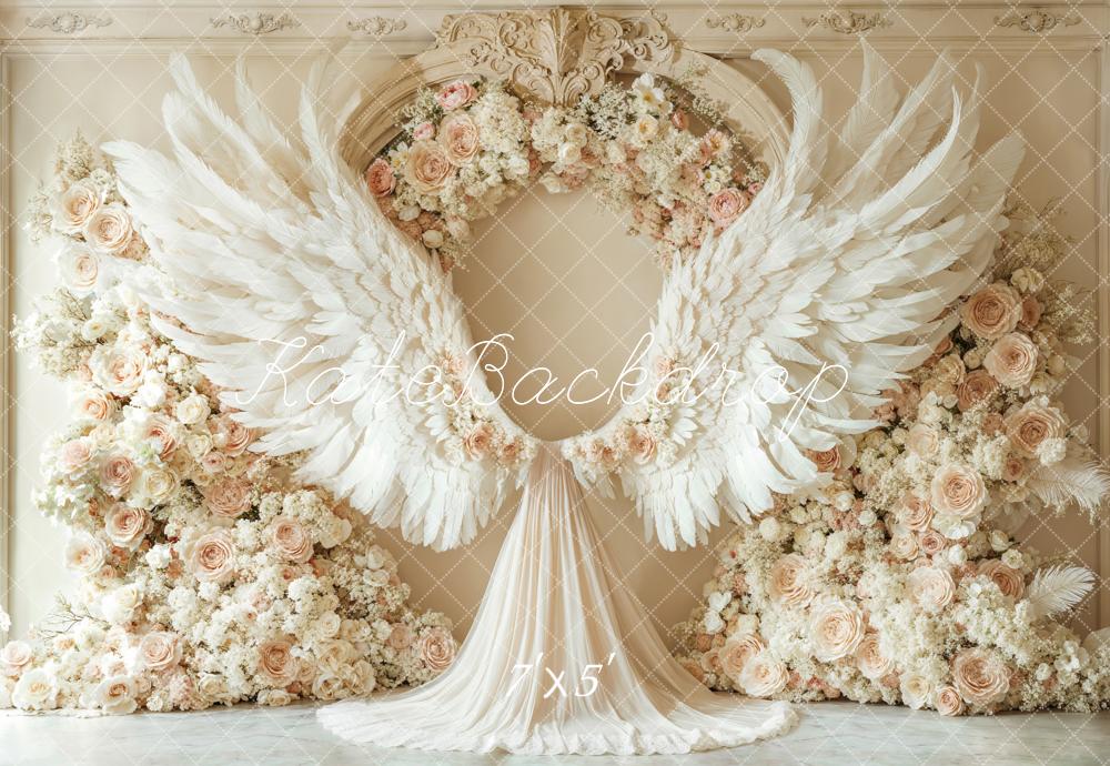Kate Ailes d'ange Fleurs Portrait Mariage Beige Toile de fond conçue par Emetselch - Kate Backdrop FR