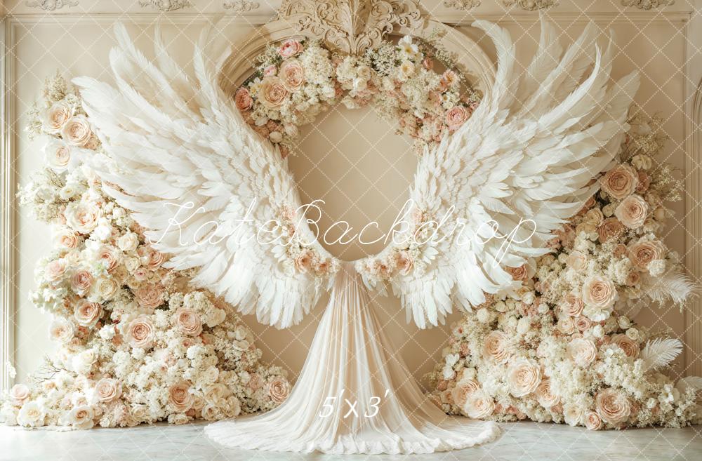 Kate Ailes d'ange Fleurs Portrait Mariage Beige Toile de fond conçue par Emetselch - Kate Backdrop FR