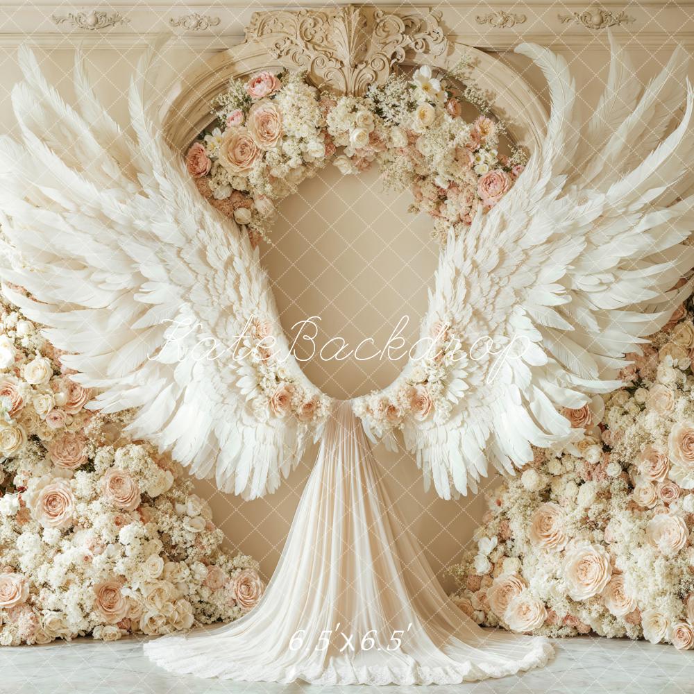 Kate Ailes d'ange Fleurs Portrait Mariage Beige Toile de fond conçue par Emetselch - Kate Backdrop FR