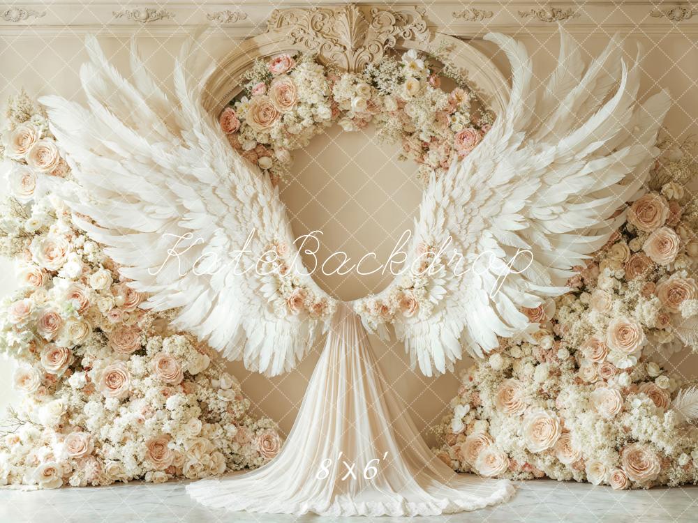 Kate Ailes d'ange Fleurs Portrait Mariage Beige Toile de fond conçue par Emetselch - Kate Backdrop FR