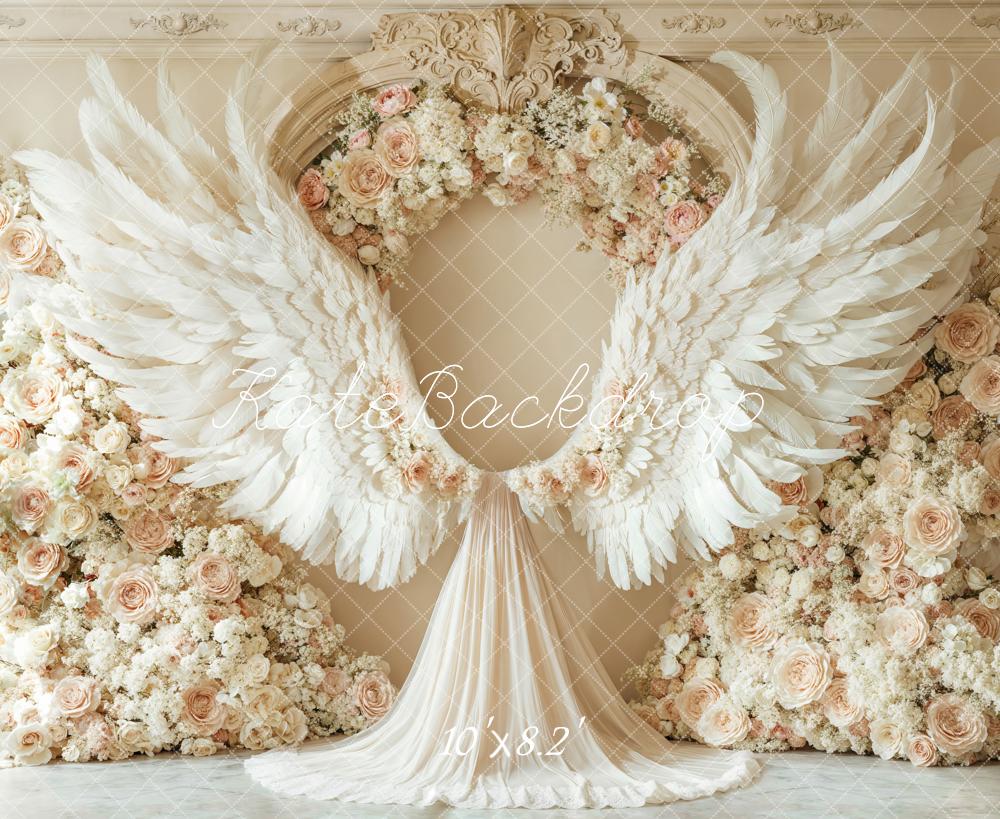 Kate Ailes d'ange Fleurs Portrait Mariage Beige Toile de fond conçue par Emetselch - Kate Backdrop FR