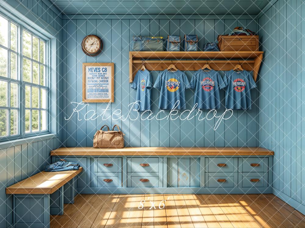 Kate Sport Vestiaire Fenêtre Ensoleillé Mur Bleu Toile de fond conçue par Emetselch - Kate Backdrop FR