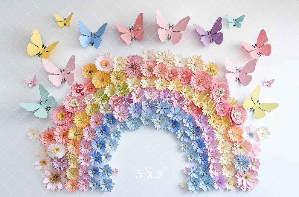 Kate Papier Arc-en-ciel Fleurs Papillons Toile de fond conçue par Kerry Anderson - Kate Backdrop FR