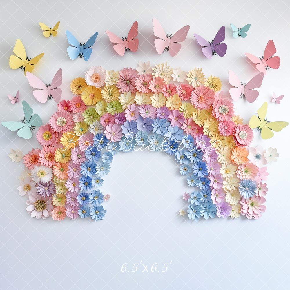Kate Papier Arc-en-ciel Fleurs Papillons Toile de fond conçue par Kerry Anderson - Kate Backdrop FR