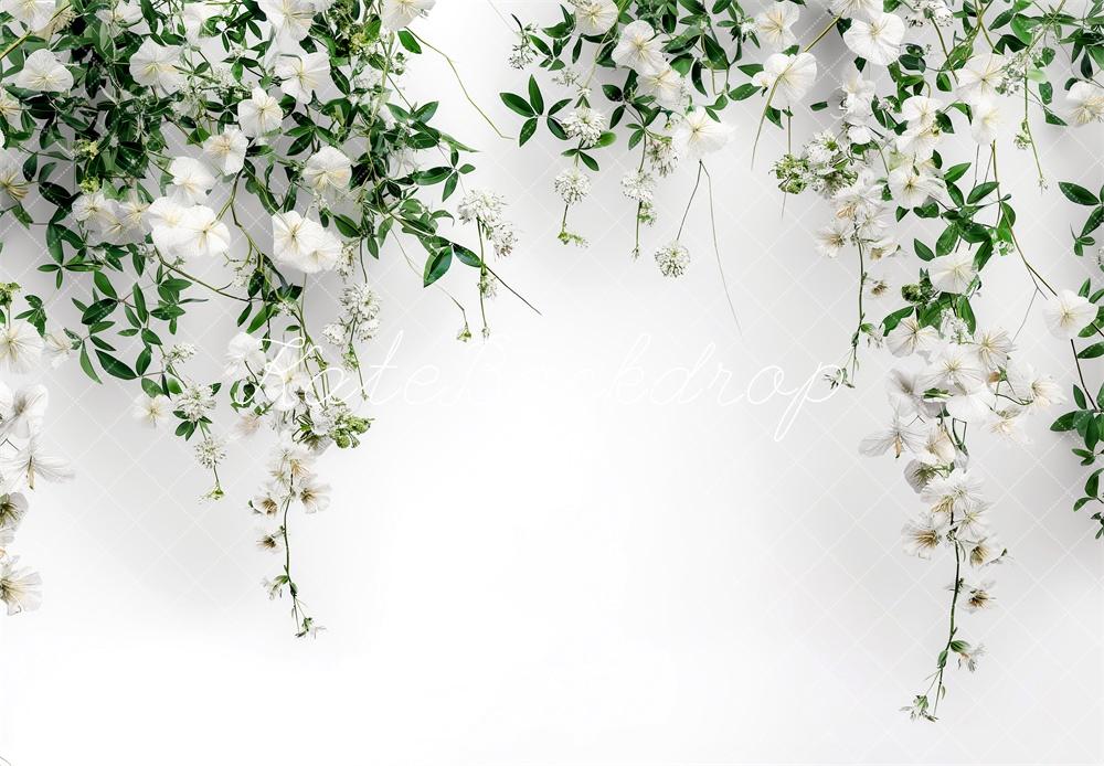 Kate Blanc Fleurs Mariage Printemps Toile de fond conçue par Kerry Anderson - Kate Backdrop FR