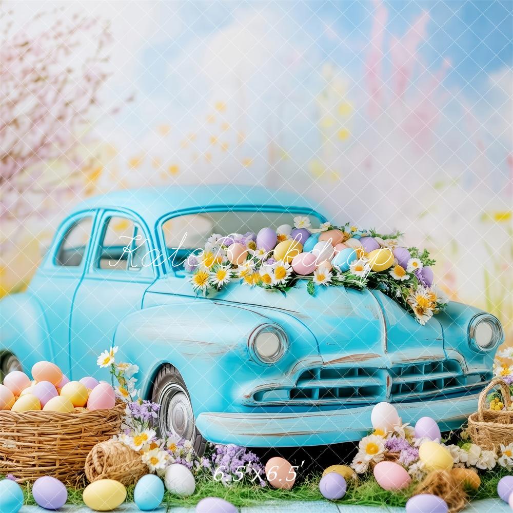 Kate Pâques Œufs Voiture Bleu Vintage Toile de fond conçue par Patty Roberts - Kate Backdrop FR