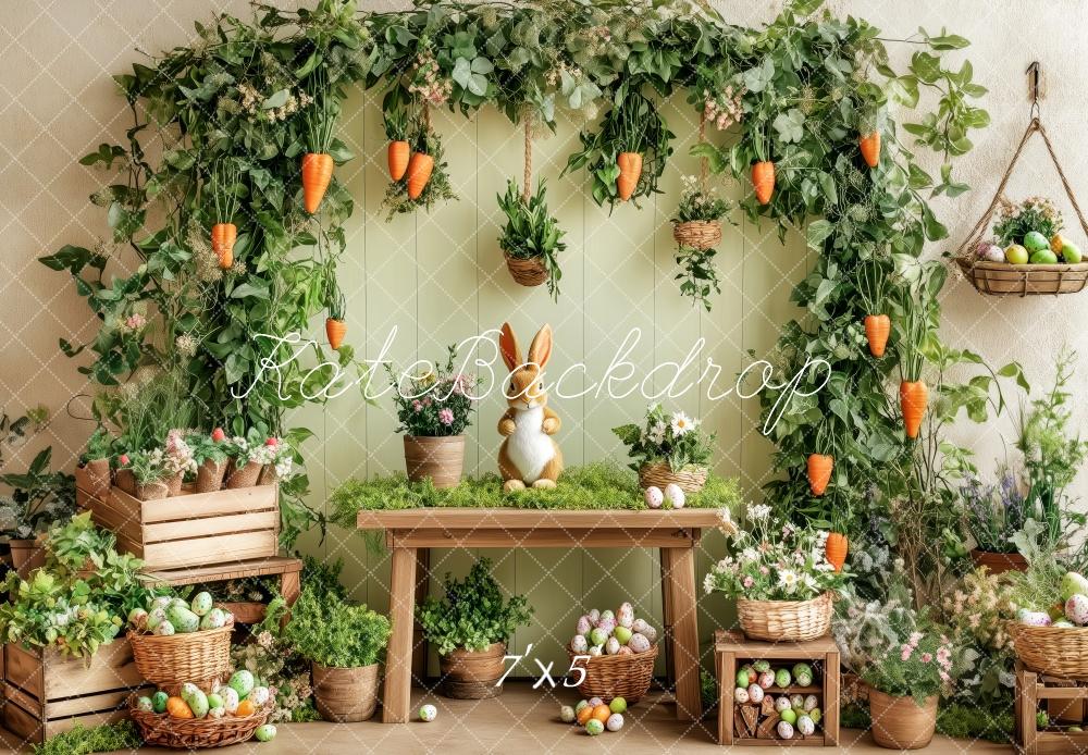 Kate Jardin Pâques Lapin Carottes Œufs Toile de fond conçue par Patty Roberts - Kate Backdrop FR