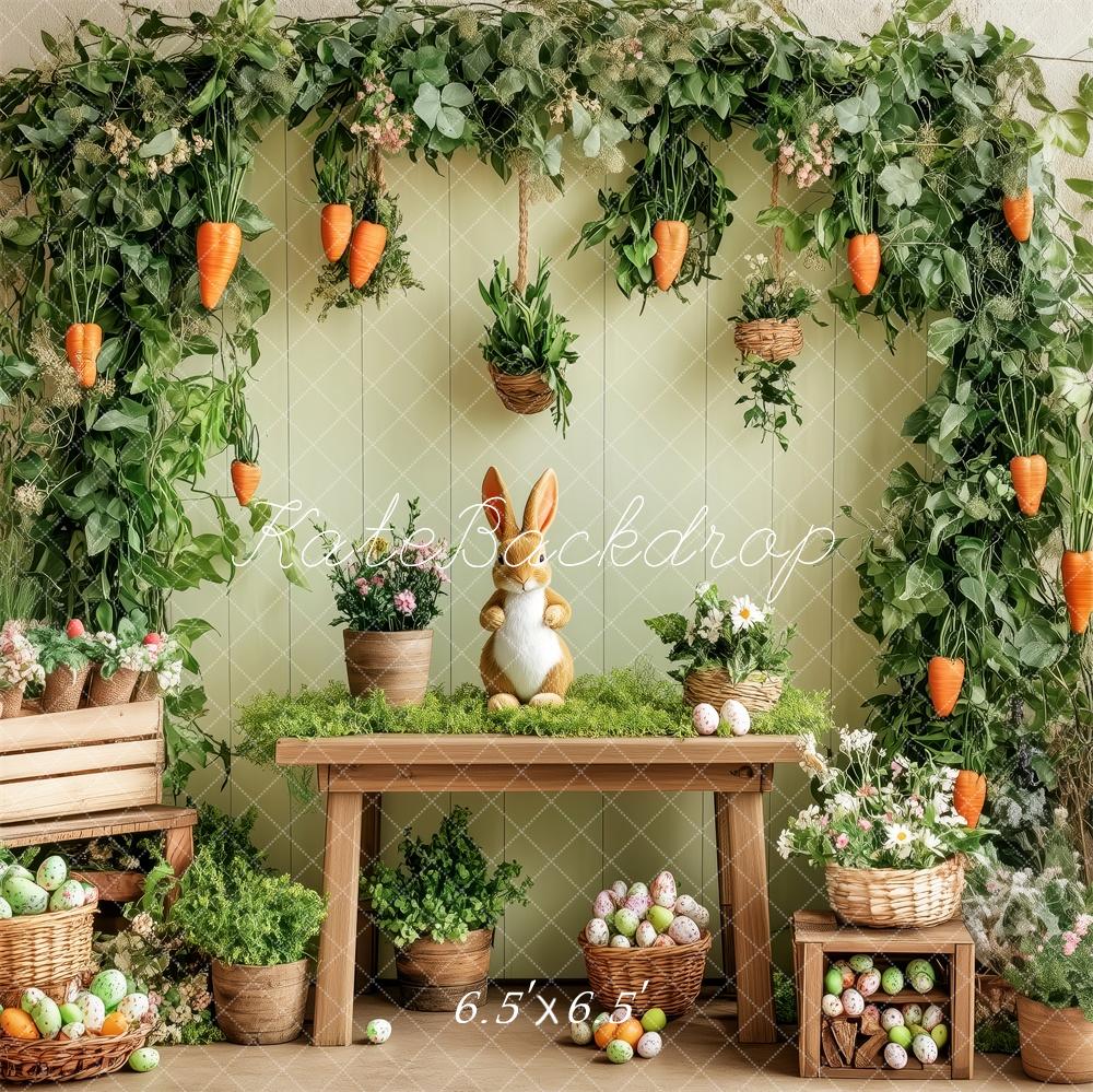Kate Jardin Pâques Lapin Carottes Œufs Toile de fond conçue par Patty Roberts - Kate Backdrop FR