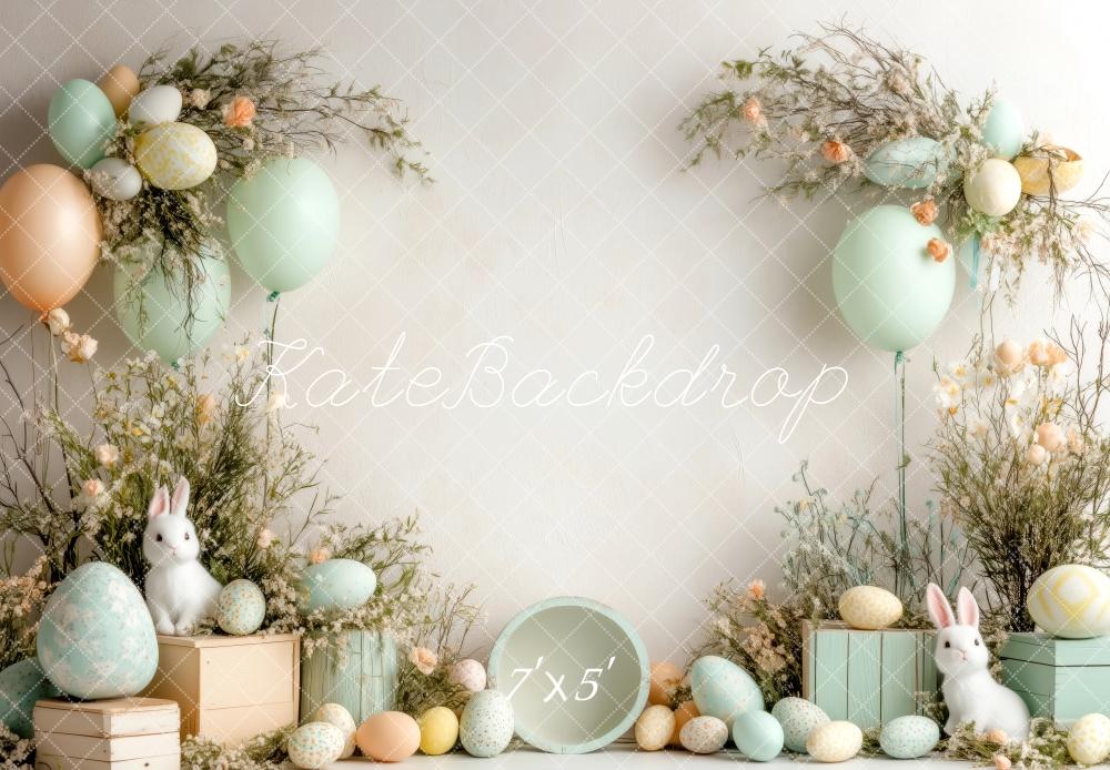 Kate Pâques Œufs Lapin Ballons Pastel Toile de fond conçue par Patty Roberts - Kate Backdrop FR