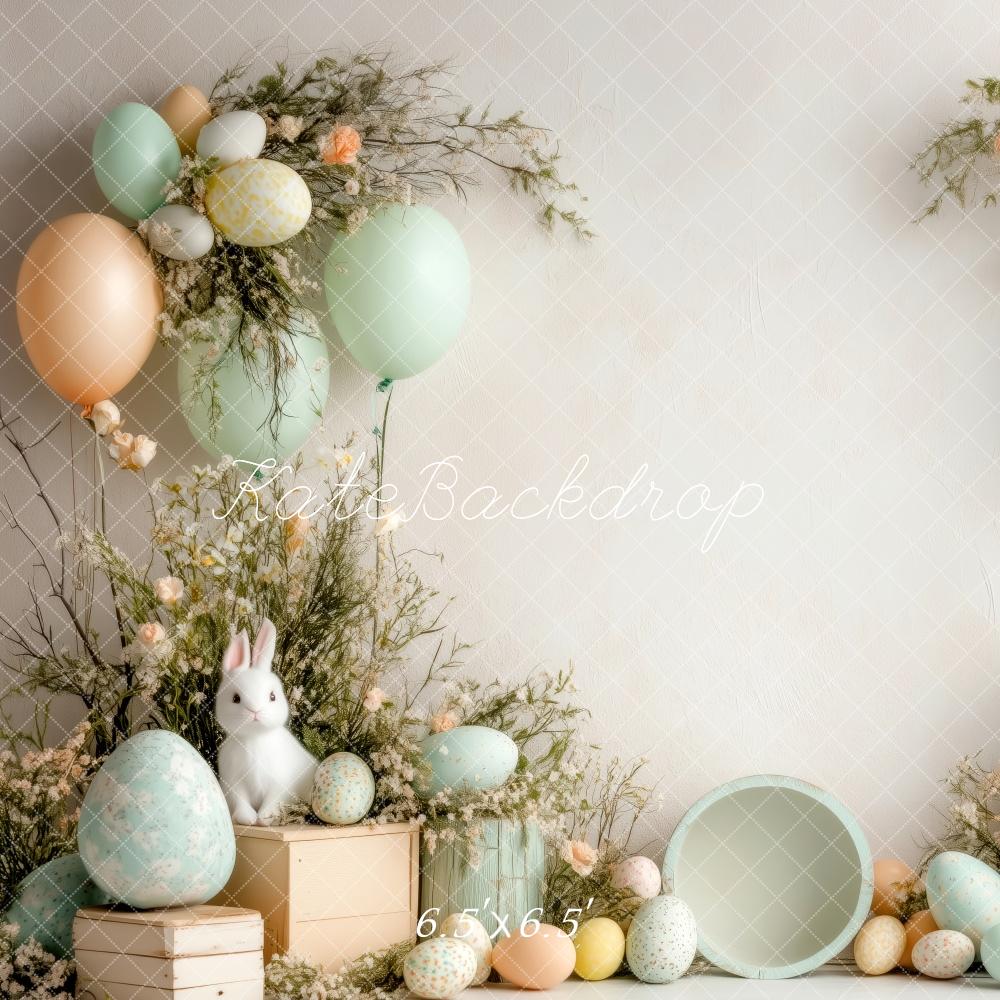 Kate Pâques Œufs Lapin Ballons Pastel Toile de fond conçue par Patty Roberts - Kate Backdrop FR