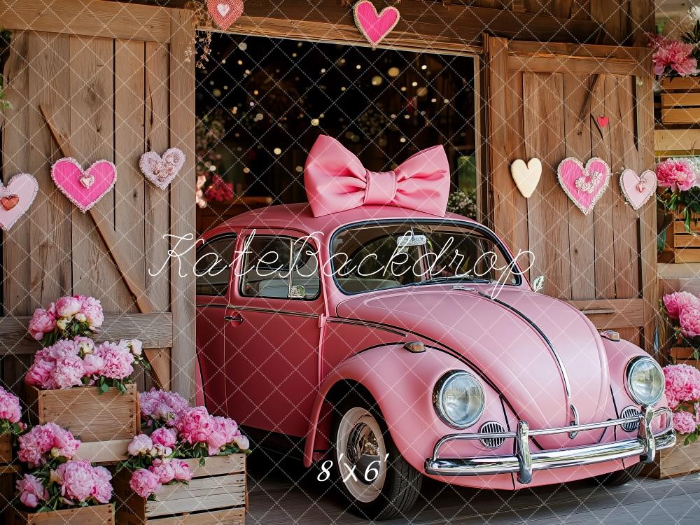 Kate Voiture Vintage Rose Saint-Valentin Toile de fond conçue par Patty Roberts - Kate Backdrop FR