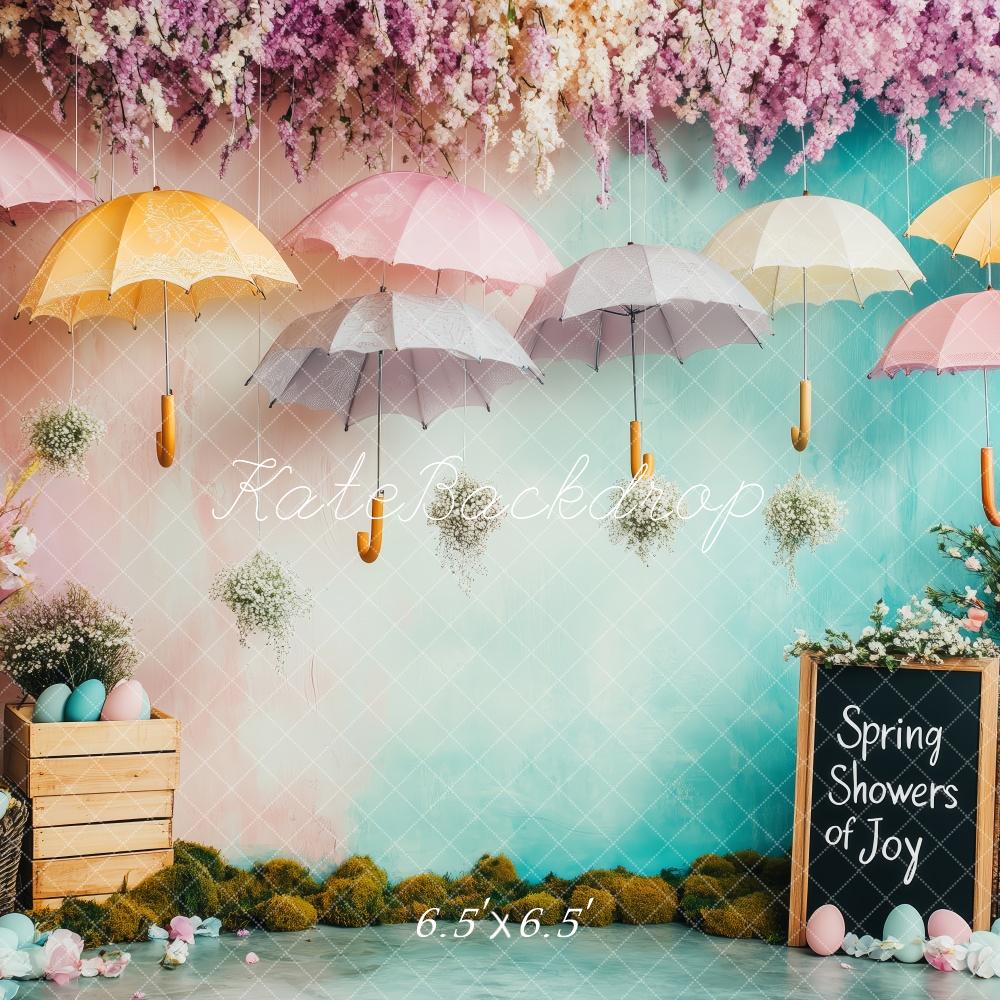 Kate Printemps Parapluie Jardin Fleurs Toile de fond conçue par Patty Roberts - Kate Backdrop FR