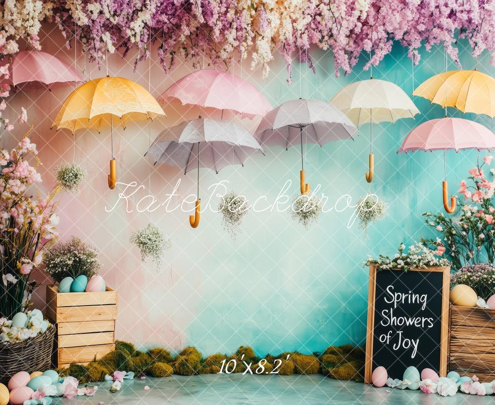 Kate Printemps Parapluie Jardin Fleurs Toile de fond conçue par Patty Roberts - Kate Backdrop FR