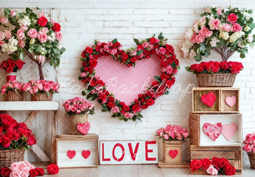 Kate Saint Valentin Fleurs Rouge Cœur Toile de fond conçue par Patty Roberts - Kate Backdrop FR