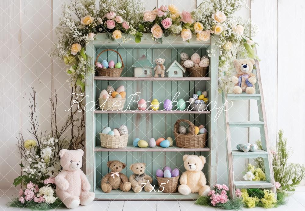Kate Pâques Oeufs Ours en peluche Étagère Toile de fond conçue par Patty Roberts - Kate Backdrop FR