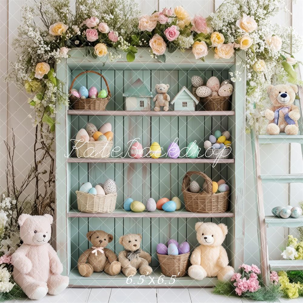 Kate Pâques Oeufs Ours en peluche Étagère Toile de fond conçue par Patty Roberts - Kate Backdrop FR