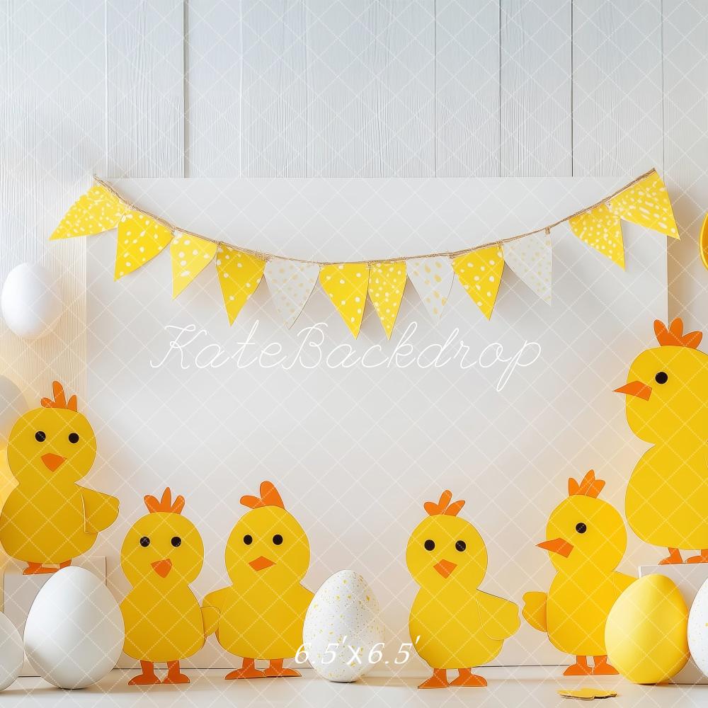 Kate Poussins Pâques Jaune Oeufs Toile de fond conçue par Patty Roberts - Kate Backdrop FR