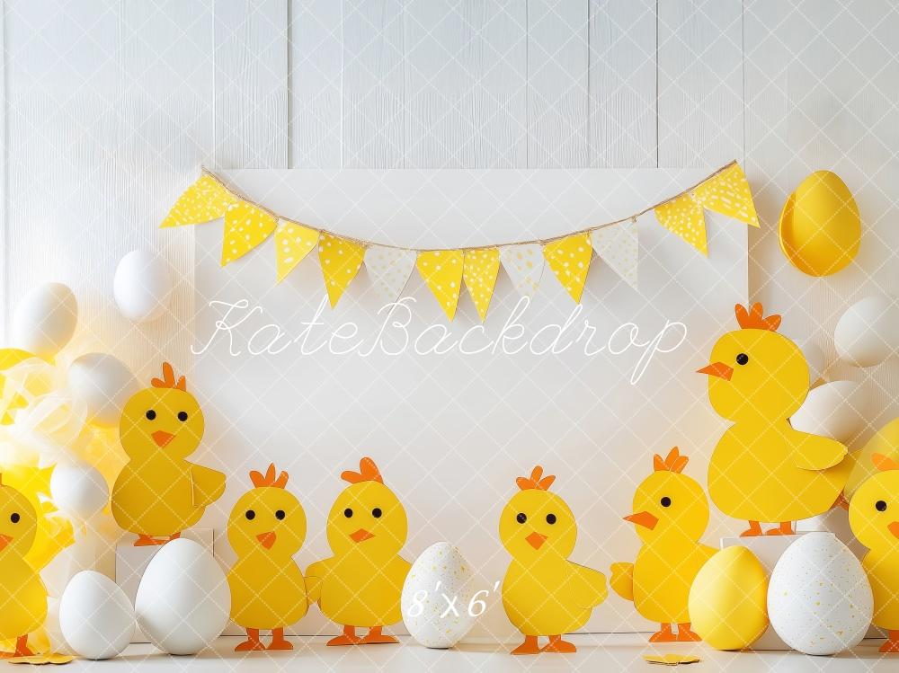 Kate Poussins Pâques Jaune Oeufs Toile de fond conçue par Patty Roberts - Kate Backdrop FR