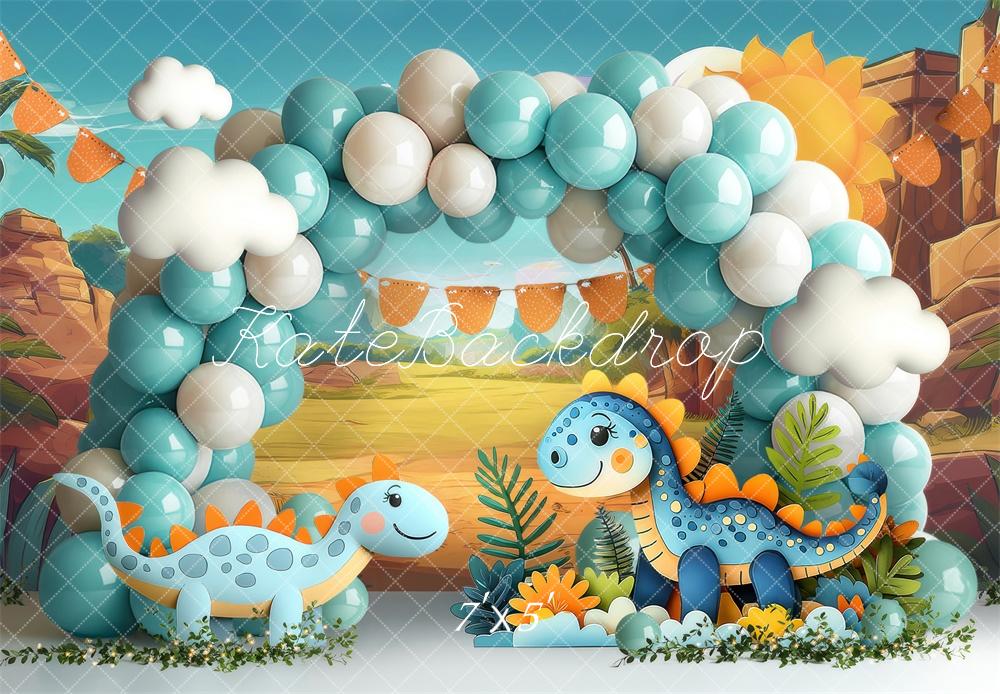 Kate Dinosaure Ballons Arche Cake Smash Toile de fond conçue par Laura Bybee - Kate Backdrop FR