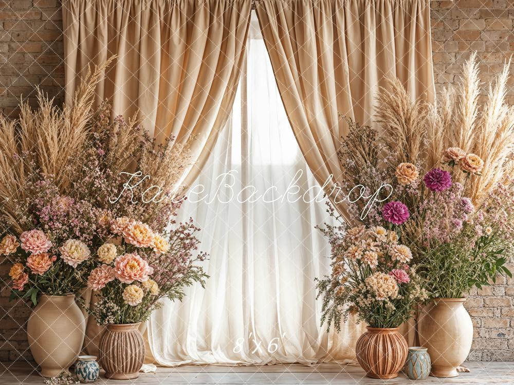 Kate Bohème Fleurs Beige Rideau Vase Toile de fond conçue par Emetselch - Kate Backdrop FR