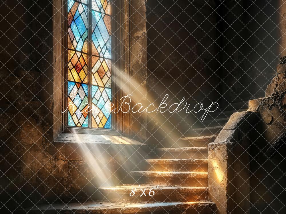 Kate Église Vitraux Escalier en Cascade Toile de fond conçue par Emetselch - Kate Backdrop FR