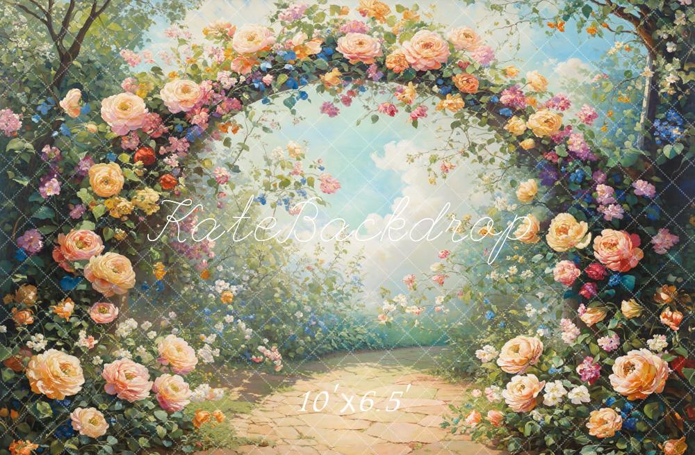 Kate Printemps Arche de Fleurs Jardin Chemin Toile de fond conçue par GQ - Kate Backdrop FR