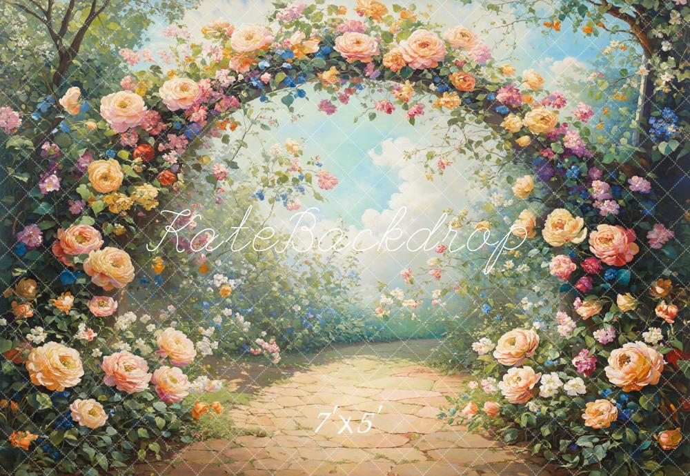 Kate Printemps Arche de Fleurs Jardin Chemin Toile de fond conçue par GQ - Kate Backdrop FR