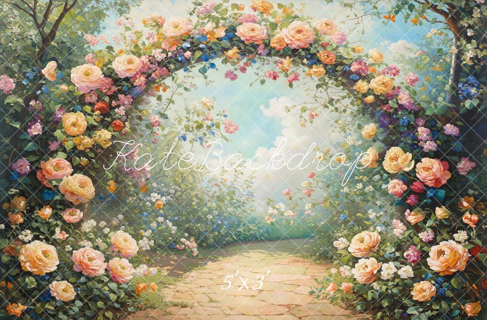 Kate Printemps Arche de Fleurs Jardin Chemin Toile de fond conçue par GQ - Kate Backdrop FR