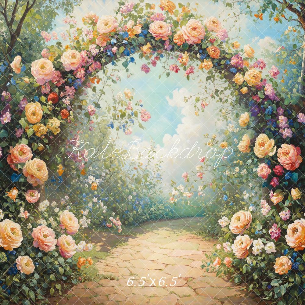 Kate Printemps Arche de Fleurs Jardin Chemin Toile de fond conçue par GQ - Kate Backdrop FR