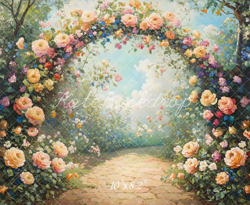 Kate Printemps Arche de Fleurs Jardin Chemin Toile de fond conçue par GQ - Kate Backdrop FR