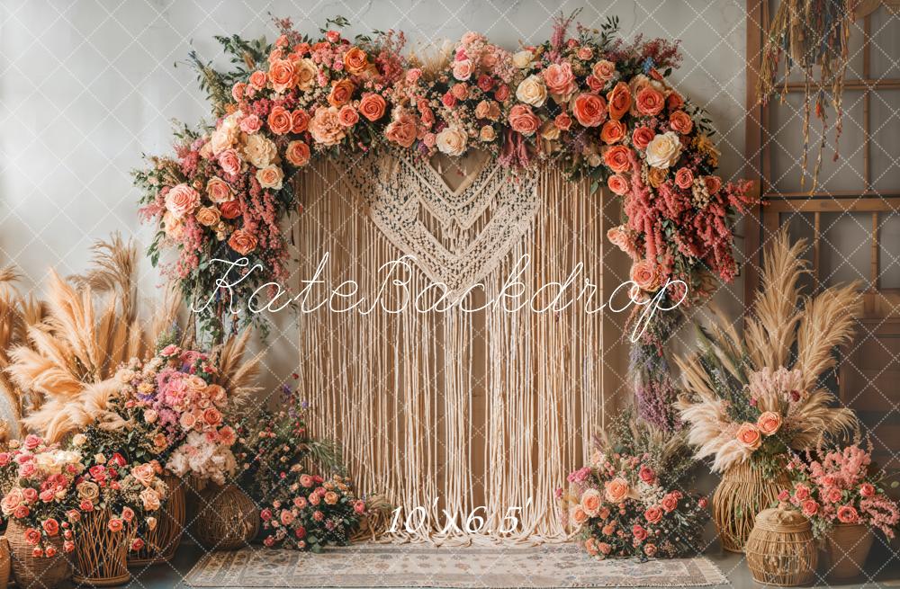 Kate Bohème Beige Fleurs Macramé Toile de fond conçue par Emetselch - Kate Backdrop FR
