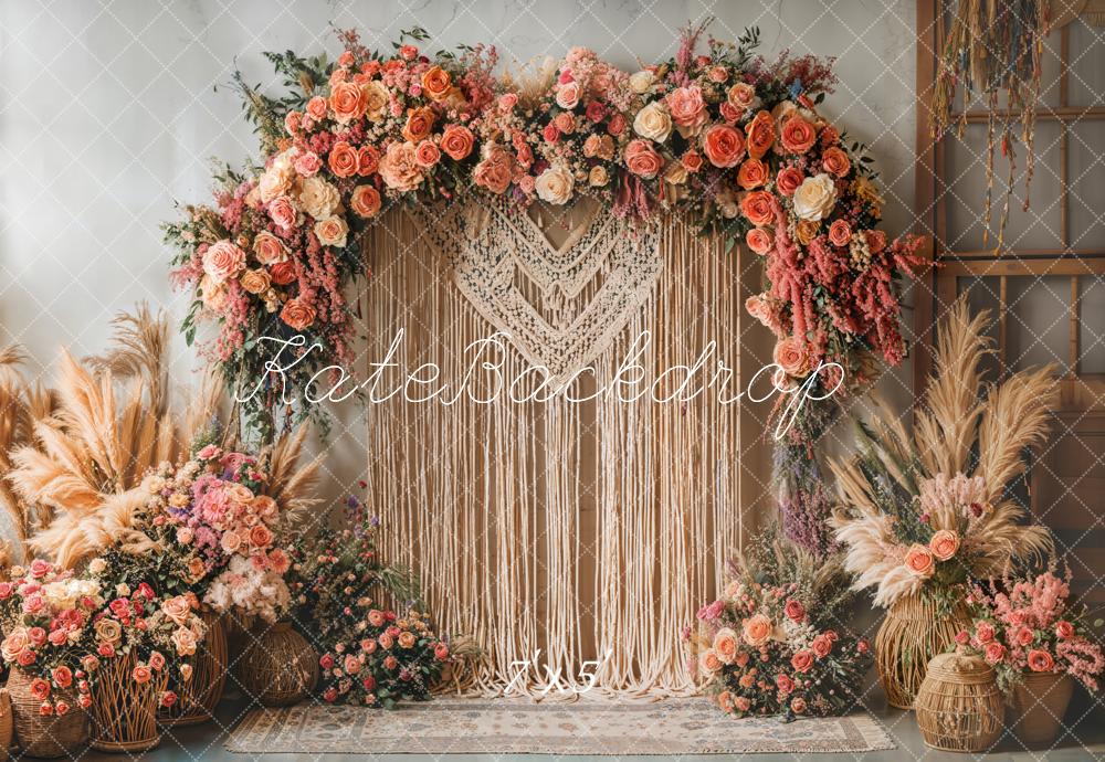 Kate Bohème Beige Fleurs Macramé Toile de fond conçue par Emetselch - Kate Backdrop FR