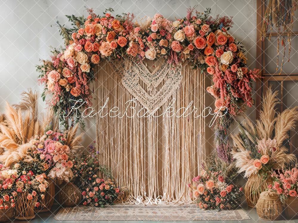 Kate Bohème Beige Fleurs Macramé Toile de fond conçue par Emetselch - Kate Backdrop FR
