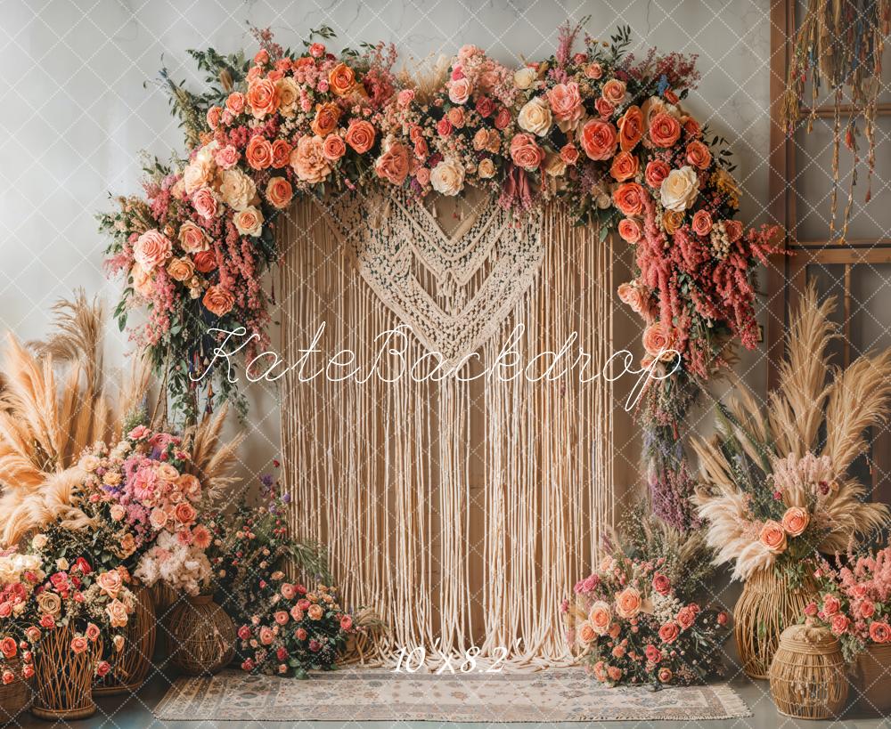 Kate Bohème Beige Fleurs Macramé Toile de fond conçue par Emetselch - Kate Backdrop FR