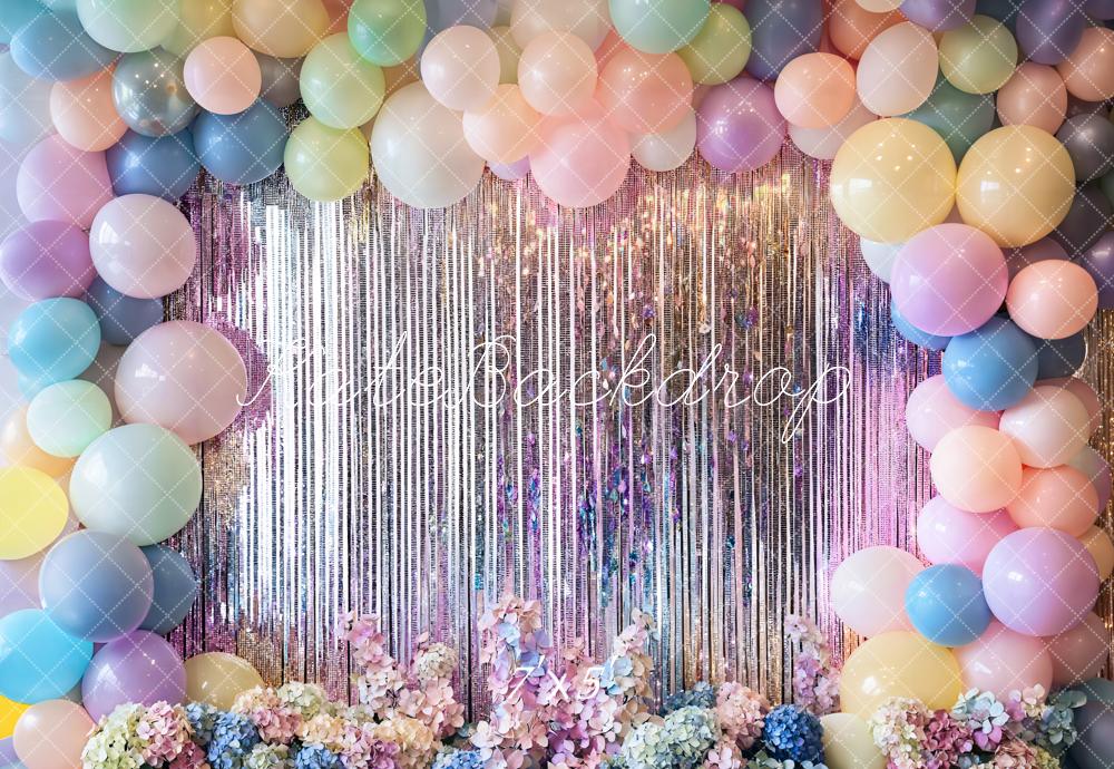 Kate Anniversaire Ballon Pastel Paillettes Toile de fond conçue par Emetselch - Kate Backdrop FR