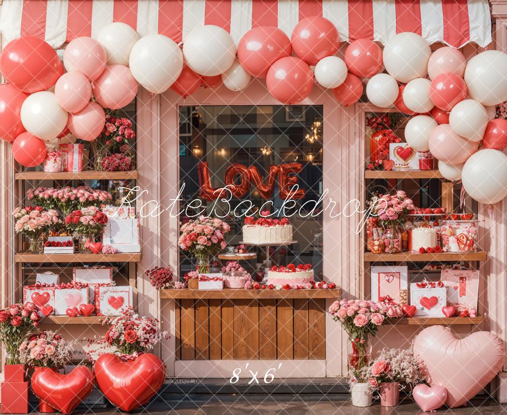 Kate Saint Valentin Ballon Rouge Pâtisserie Toile de fond conçue par Emetselch - Kate Backdrop FR