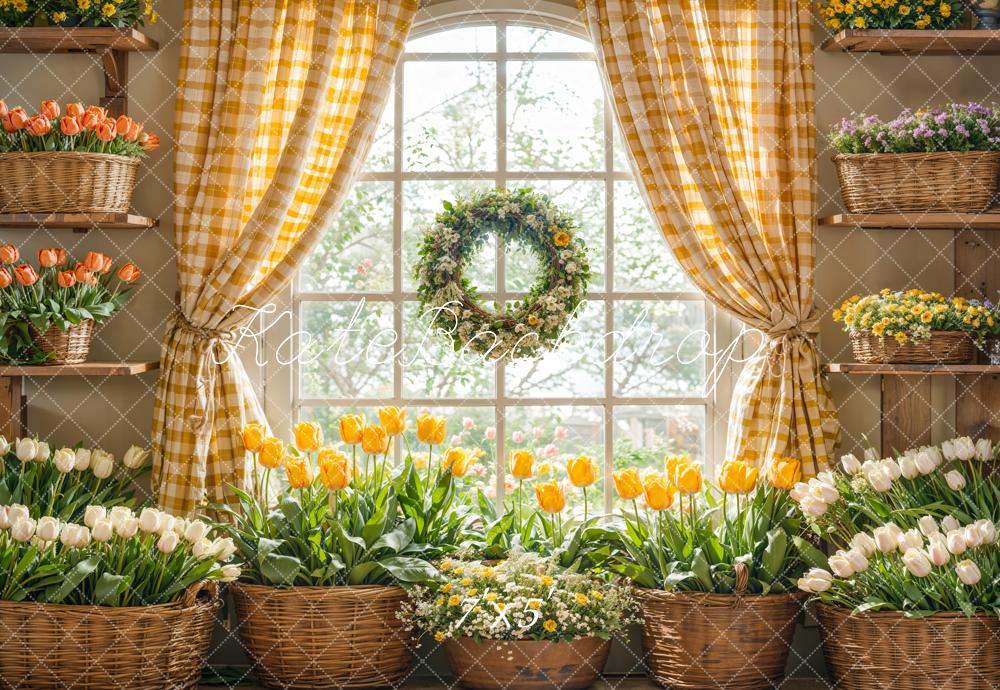 Kate Printemps Fleurs Tulipes Fenêtre Jaune Toile de fond conçue par Emetselch - Kate Backdrop FR