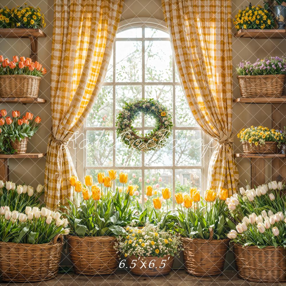 Kate Printemps Fleurs Tulipes Fenêtre Jaune Toile de fond conçue par Emetselch - Kate Backdrop FR