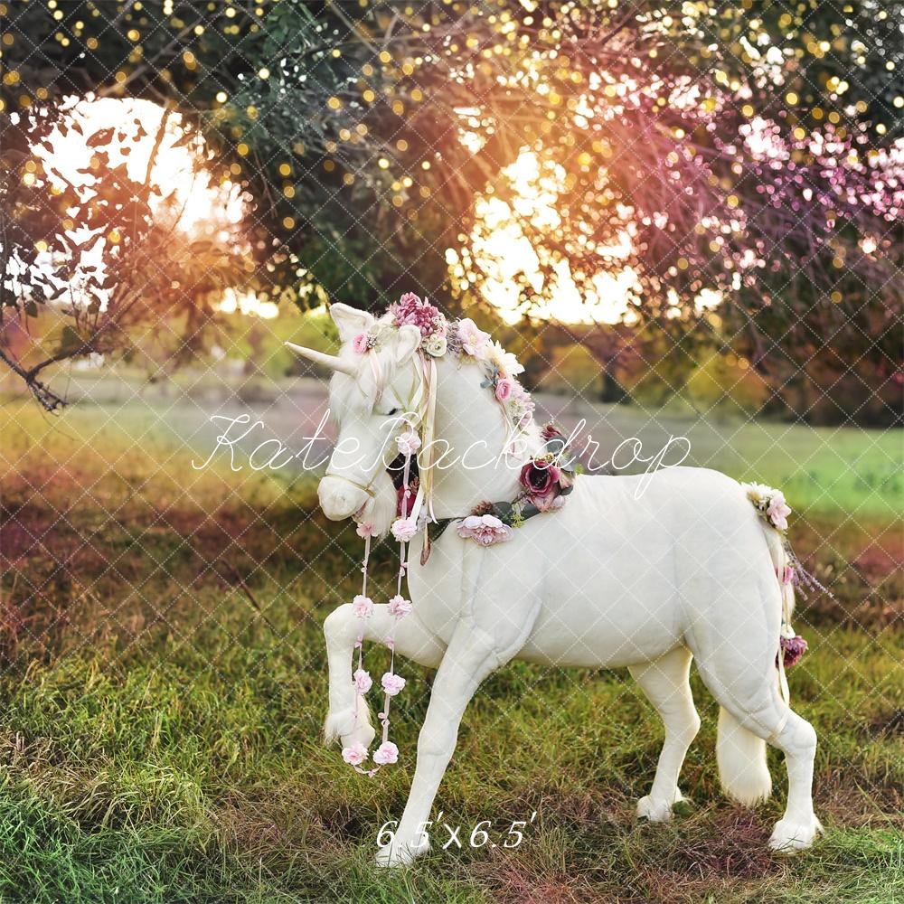 Kate Extérieur Arc-en-ciel Licorne Prairie Toile de fond conçue par Mandy Ringe - Kate Backdrop FR