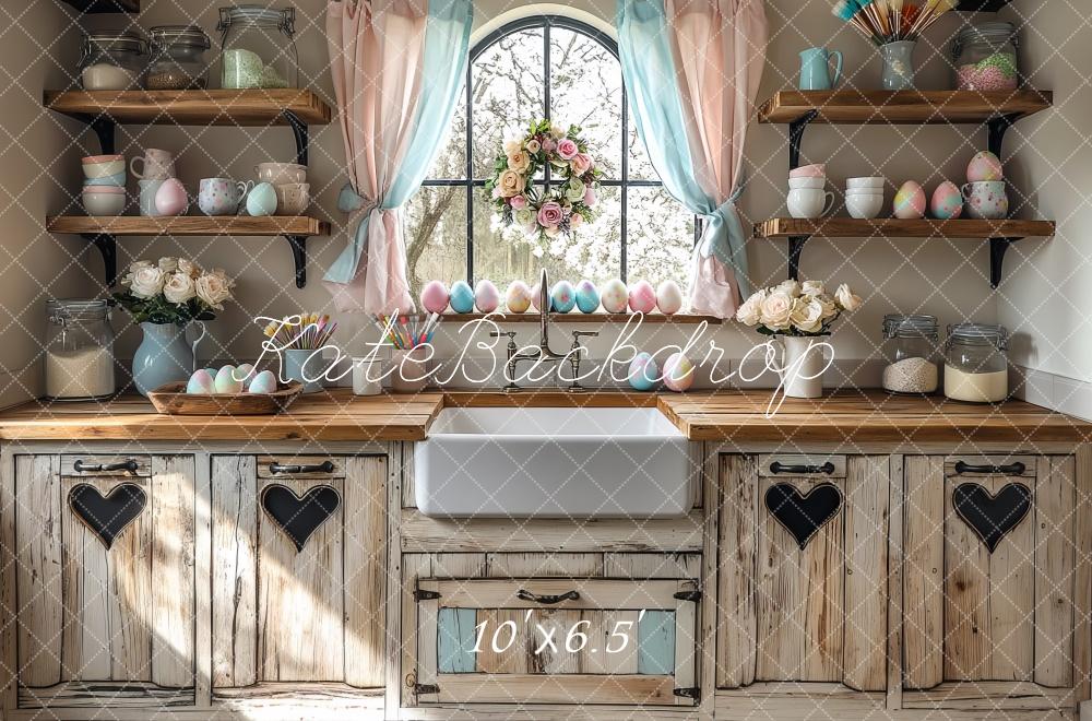 Kate Pâques Cuisine Pastel Bois Toile de fond conçue par Mini MakeBelieve - Kate Backdrop FR