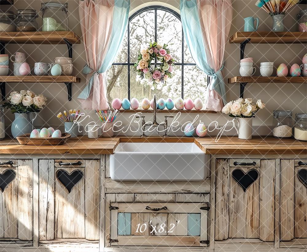 Kate Pâques Cuisine Pastel Bois Toile de fond conçue par Mini MakeBelieve - Kate Backdrop FR