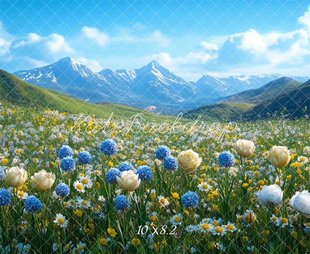 Kate Printemps Montagne Fleurs Toile de fond conçue par Mini MakeBelieve - Kate Backdrop FR