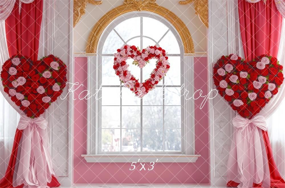 Kate Saint Valentin Cœur Fenêtre Rouge Toile de fond conçue par Mini MakeBelieve - Kate Backdrop FR