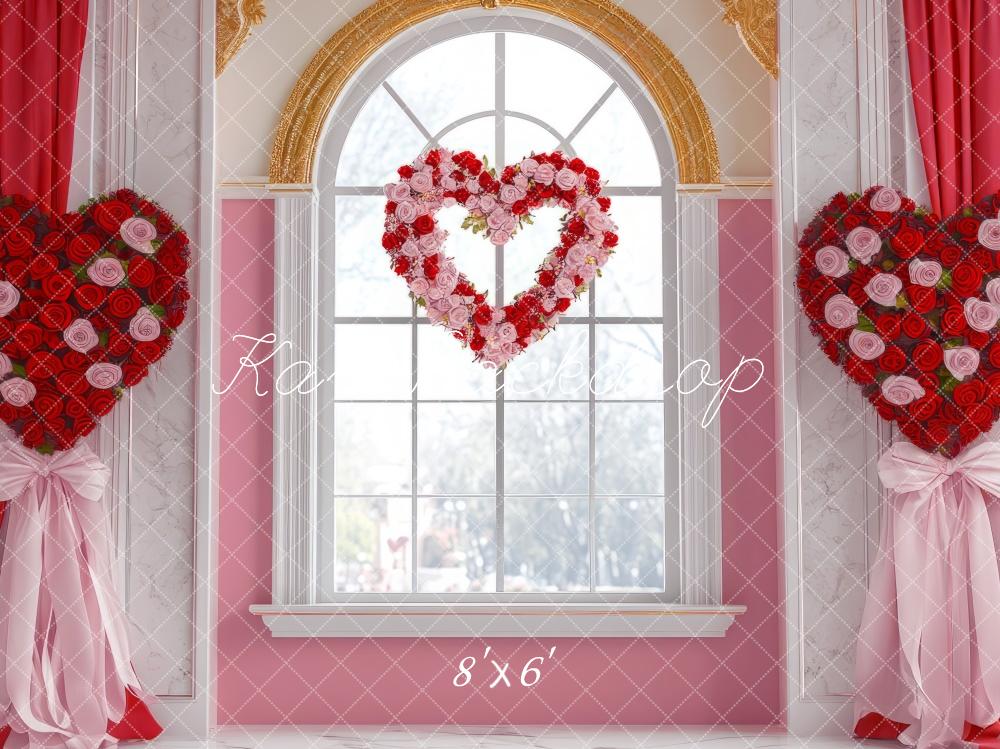 Kate Saint Valentin Cœur Fenêtre Rouge Toile de fond conçue par Mini MakeBelieve - Kate Backdrop FR