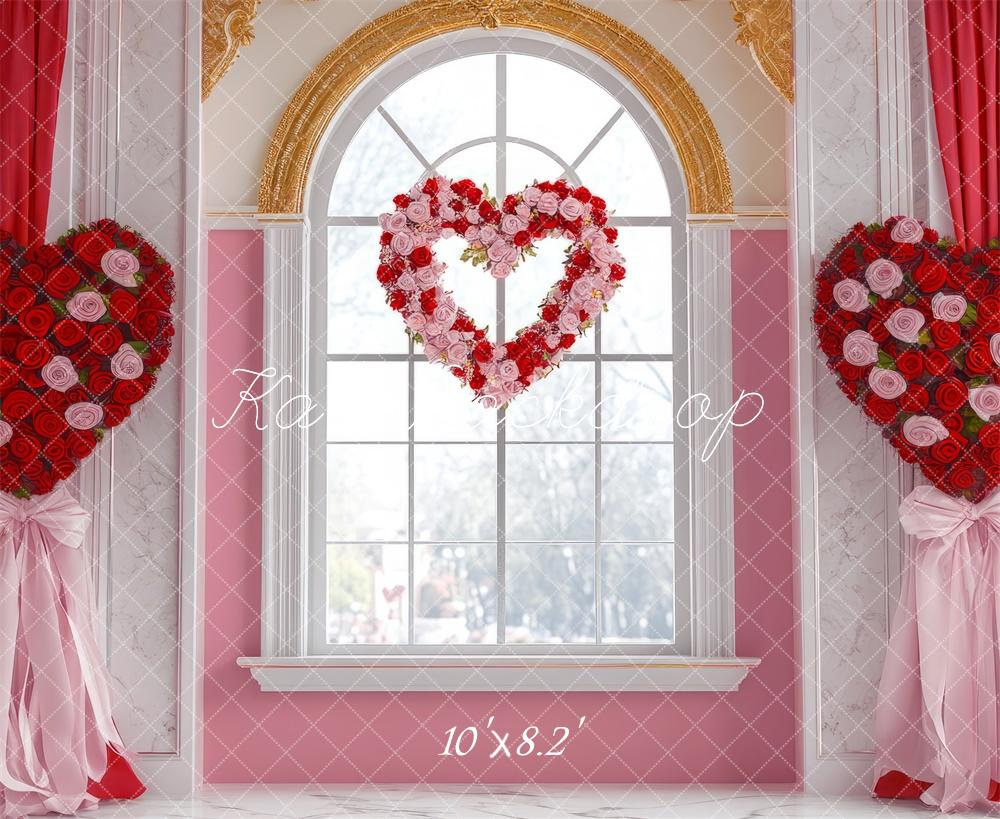 Kate Saint Valentin Cœur Fenêtre Rouge Toile de fond conçue par Mini MakeBelieve - Kate Backdrop FR