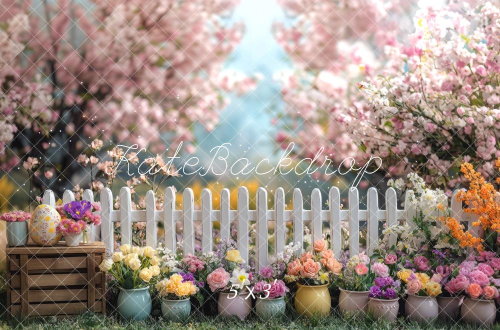 Kate Printemps Fleurs Clôture Coloré Toile de fond conçue par Mini MakeBelieve - Kate Backdrop FR