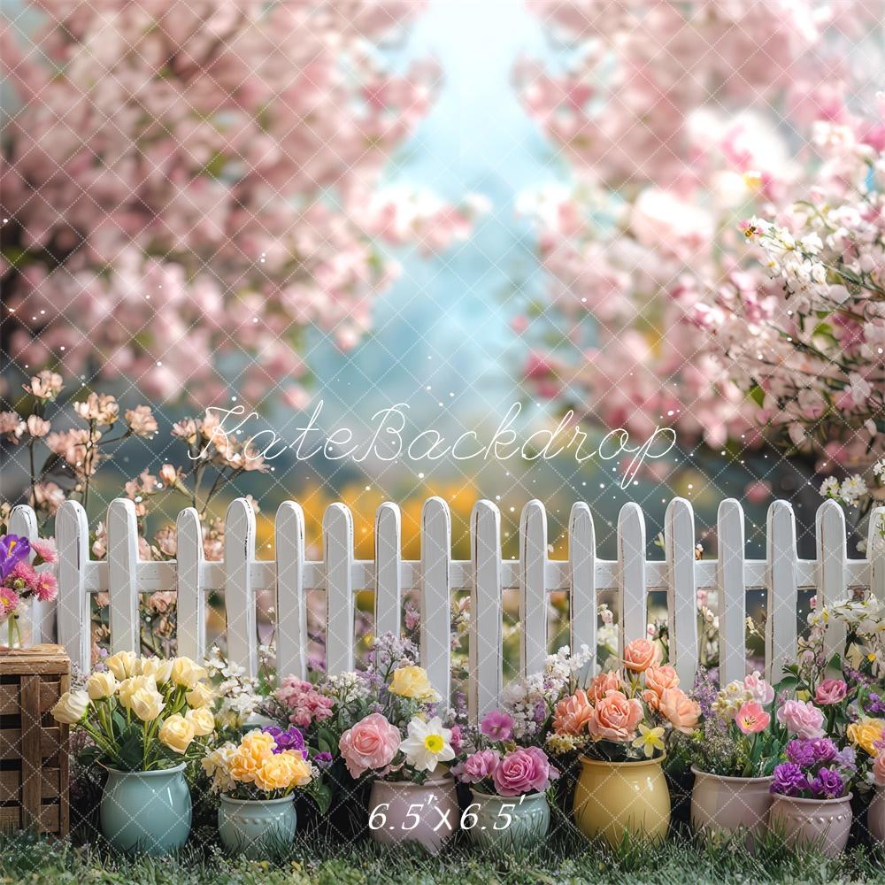 Kate Printemps Fleurs Clôture Coloré Toile de fond conçue par Mini MakeBelieve - Kate Backdrop FR