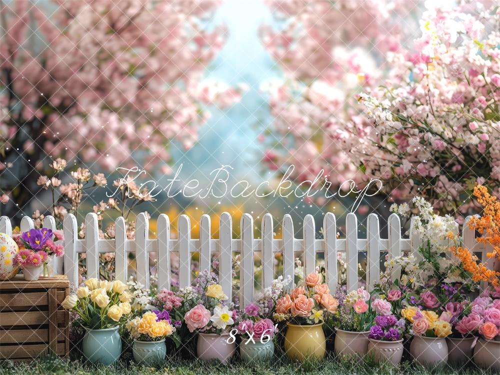 Kate Printemps Fleurs Clôture Coloré Toile de fond conçue par Mini MakeBelieve - Kate Backdrop FR