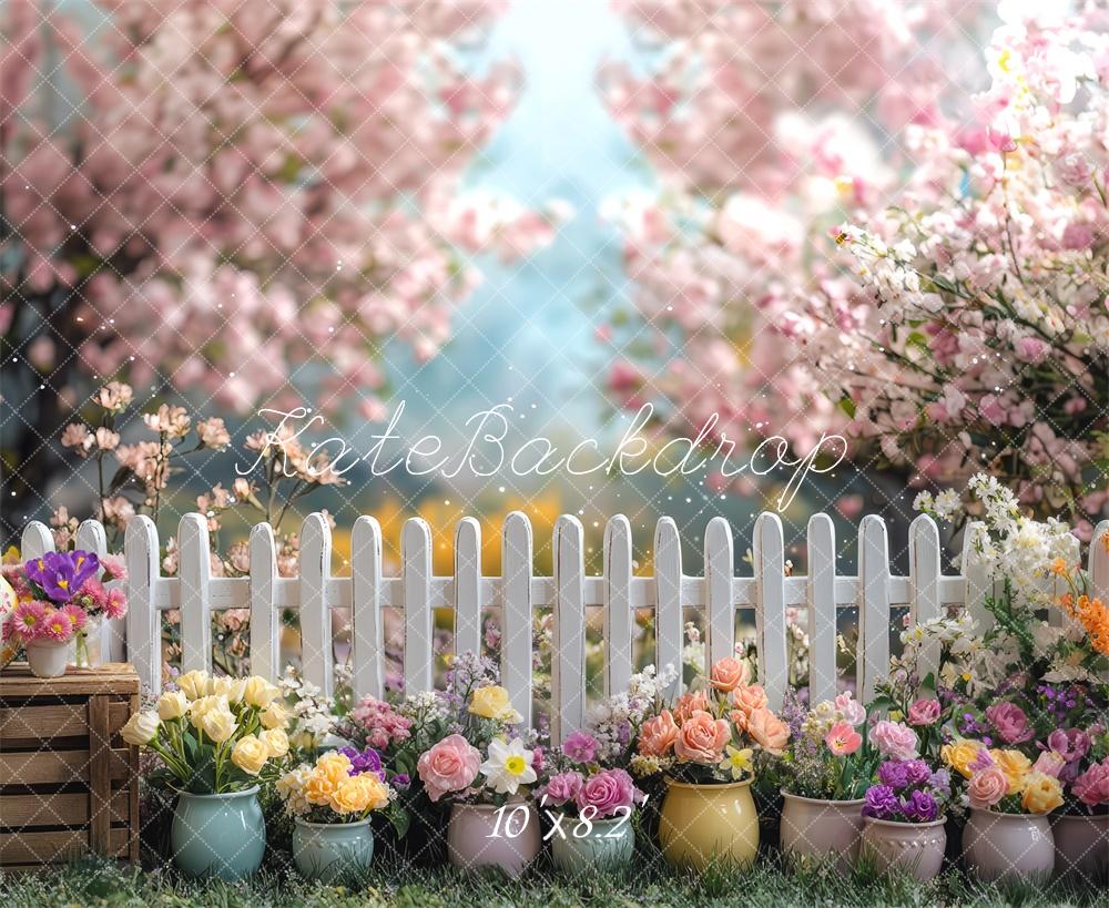 Kate Printemps Fleurs Clôture Coloré Toile de fond conçue par Mini MakeBelieve - Kate Backdrop FR