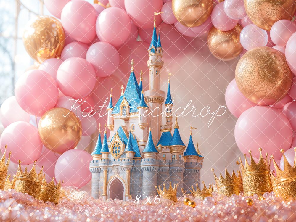 Kate Anniversaire Château Ballons Couronnes Toile de fond conçue par Emetselch - Kate Backdrop FR